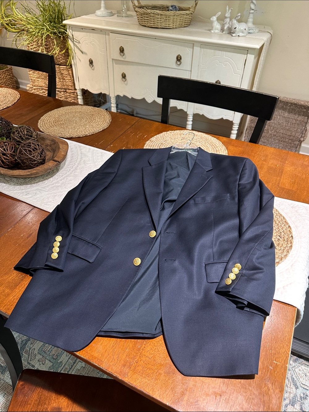 Lauren Ralph Lauren Navy Wool-Blend Blazer with Green Label - Picture 2 of 5